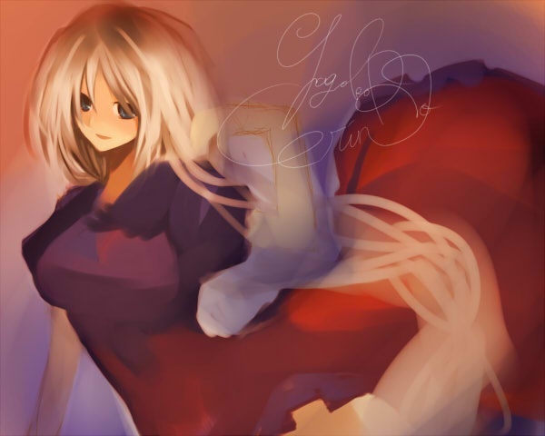 haneko, yagokoro eirin, touhou, silver hair, 1girl, arm up, female focus, floating, hand in own hair, haneneko, long hair, puffy short sleeves, puffy sleeves, red eyes, short sleeves, solo, standing, very long hair, wind