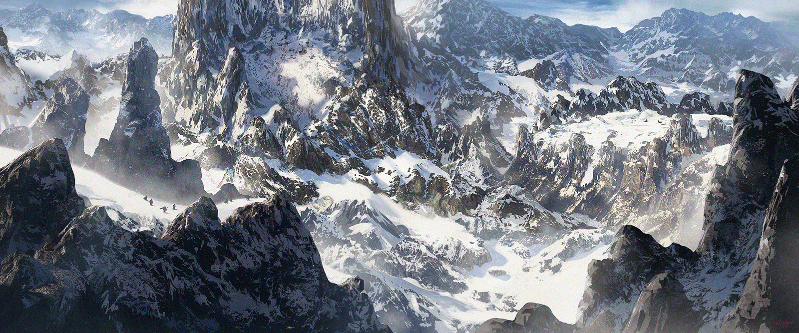 miyoshi nao (miyoshist), original, commentary request, highres, day, landscape, mountain, outdoors, people, scenery, snow, winter