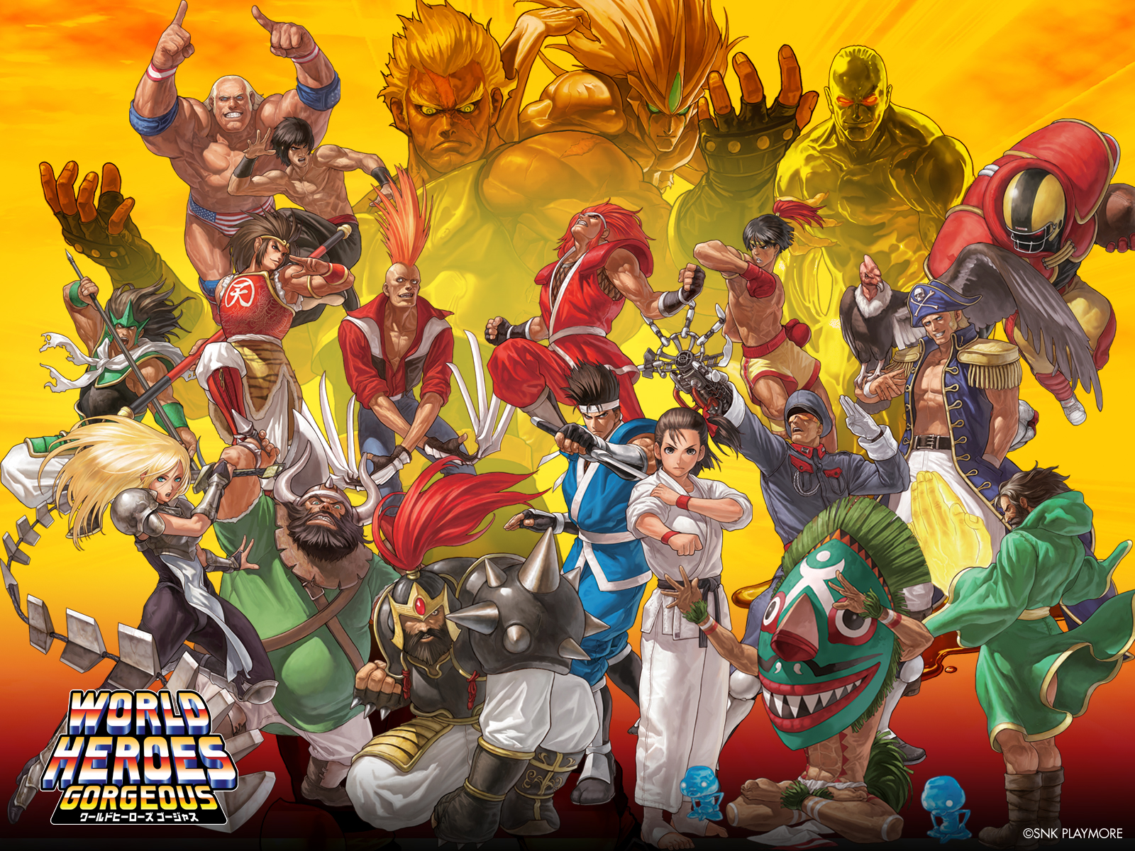 brocken (world heroes), captain kidd (world heroes), erick (world heroes), fuuma kotarou (world heroes), gokou (world heroes), hanzo (world heroes), hattori hanzou (world heroes), izumo ryoko, jack (world heroes), janne d'arc, johnny maximum, julius carn, kim dragon, mudman (world heroes), muscle power, neo dio, rasputin (world heroes), ryofu (world heroes), shura (world heroes), zeus (world heroes), neo geegus, snk, world heroes, highres