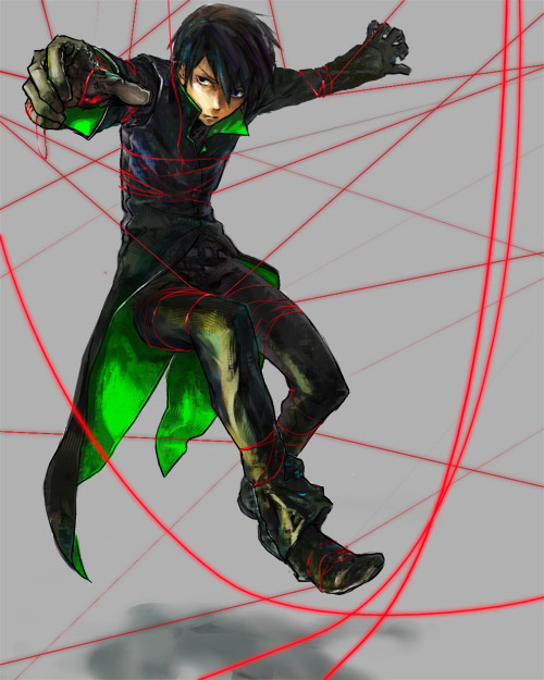 mosdam, hei (darker than black), darker than black, bad id, bad pixiv id, 00s, 1boy, bound, male focus, solo, string, string of fate, tied up (nonsexual)