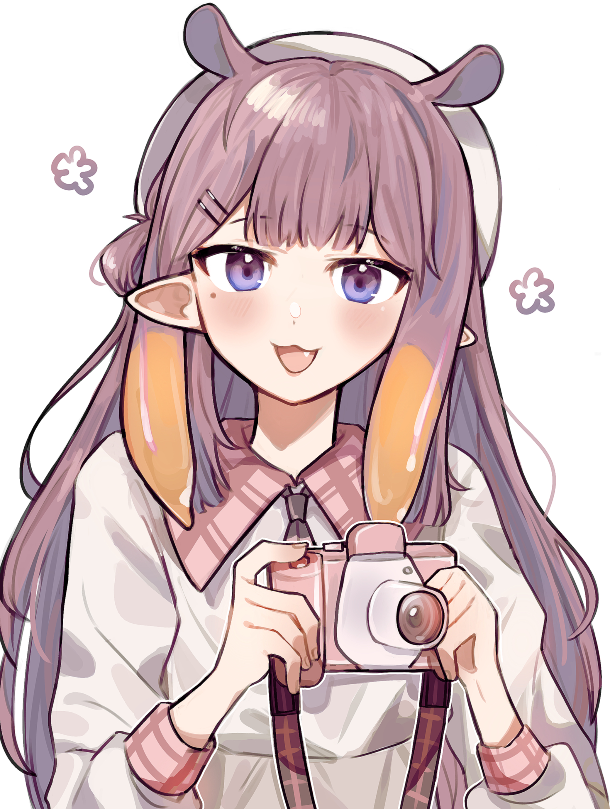 emne, ninomae ina'nis, hololive, hololive english, absurdres, highres, 1girl, :3, fang, holding, long hair, looking at viewer, looking back, multicolored hair, open mouth, streaked hair, virtual youtuber