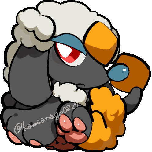 kawaanago, furfrou, furfrou (diamond), nintendo, pokemon, commentary request, lowres, animal focus, bright pupils, chibi, chibi only, closed mouth, full body, gen 6 pokemon, no humans, pokemon (creature), pokemon focus, red eyes, solo, transparent background, twitter username, white pupils