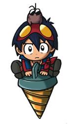 boota (ttgl), simon (ttgl), tengen toppa gurren lagann, lowres, 00s, chibi, drill, male focus, solo, white background