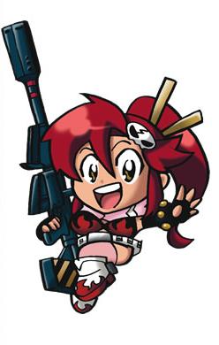 yoko littner, tengen toppa gurren lagann, lowres, 00s, chibi, gun, open mouth, rifle, smile, solo, thighhighs, weapon