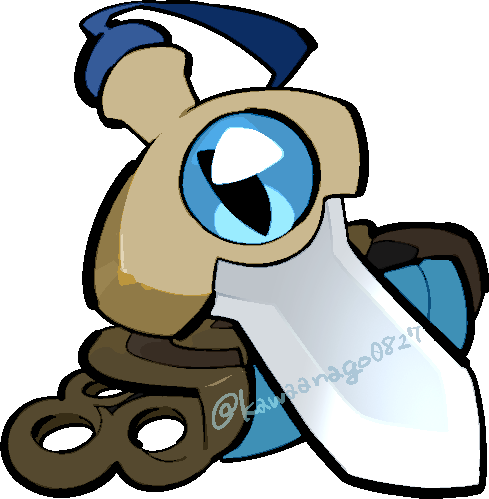 kawaanago, honedge, nintendo, pokemon, commentary request, lowres, animate object, blue eyes, chibi, chibi only, full body, gen 6 pokemon, no humans, one-eyed, pokemon (creature), pokemon focus, solo, sword, transparent background, twitter username, weapon
