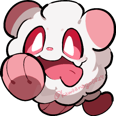 kawaanago, swirlix, nintendo, pokemon, commentary request, lowres, chibi, chibi only, full body, gen 6 pokemon, no humans, open mouth, pokemon (creature), pokemon focus, smile, solo, tongue, tongue out, transparent background, twitter username