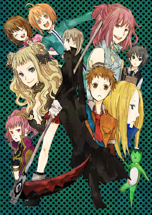 buzz (moi), annie barrs, anya alstreim, kappa (arakawa), maka albarn, mao (tales), meguro gau, nino (arakawa), shimizu raikou, soul evans, thage, arakawa under the bridge, code geass, nabari no ou, poison pink, soul eater, tales of (series), tales of rebirth, bad id, bad pixiv id, 00s, 3boys, 6+girls, blouse, everyone, kappa, multiple boys, multiple girls, scythe, shirt, sleeveless, sleeveless shirt
