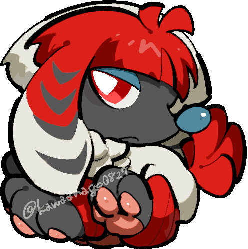 kawaanago, furfrou, furfrou (kabuki), nintendo, pokemon, commentary request, lowres, animal focus, bright pupils, chibi, chibi only, closed mouth, full body, gen 6 pokemon, no humans, pokemon (creature), pokemon focus, red eyes, solo, transparent background, twitter username, white pupils