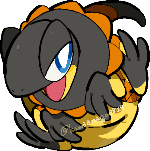 kawaanago, heliolisk, nintendo, pokemon, commentary request, lowres, blue eyes, bright pupils, chibi, chibi only, full body, gen 6 pokemon, no humans, nostrils, open mouth, pokemon (creature), pokemon focus, solo, transparent background, twitter username, white pupils