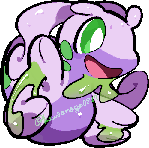 kawaanago, goodra, nintendo, pokemon, commentary request, lowres, bright pupils, chibi, chibi only, full body, gen 6 pokemon, green eyes, no humans, open mouth, pokemon (creature), pokemon focus, slime (substance), smile, solo, transparent background, twitter username, white pupils