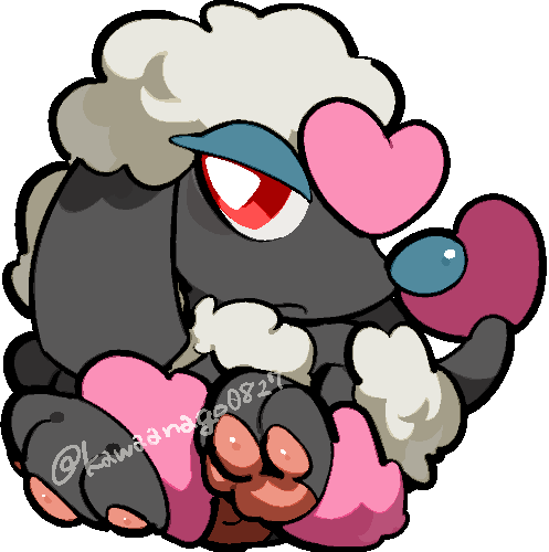 kawaanago, furfrou, furfrou (heart), nintendo, pokemon, commentary request, lowres, animal focus, bright pupils, chibi, chibi only, closed mouth, full body, gen 6 pokemon, heart, no humans, pokemon (creature), pokemon focus, red eyes, solo, transparent background, twitter username, white pupils