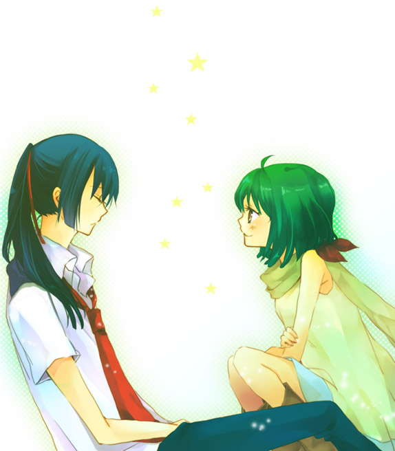 mayu (artist), ranka lee, saotome alto, macross, macross frontier, bad id, bad pixiv id, 00s, 1boy, 1girl, dreaming, long hair, profile, school uniform, short hair, star (symbol)