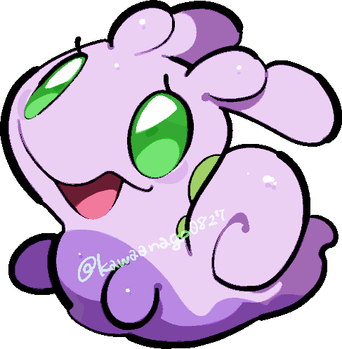 kawaanago, sliggoo, nintendo, pokemon, commentary request, lowres, chibi, chibi only, eyelashes, full body, gen 6 pokemon, green eyes, no humans, open mouth, pokemon (creature), pokemon focus, smile, solo, transparent background, twitter username