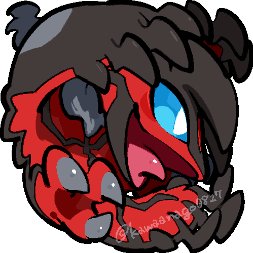 kawaanago, yveltal, nintendo, pokemon, commentary request, lowres, chibi, chibi only, full body, gen 6 pokemon, legendary pokemon, no humans, open mouth, pokemon (creature), pokemon focus, solo, tongue, transparent background, twitter username