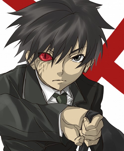 nana g, iba itsuki, rental magica, 00s, 1boy, black eyes, black hair, black necktie, black suit, formal clothes, heterochromia, male focus, necktie, red eyes, shirt, short hair, solo, suit, white shirt