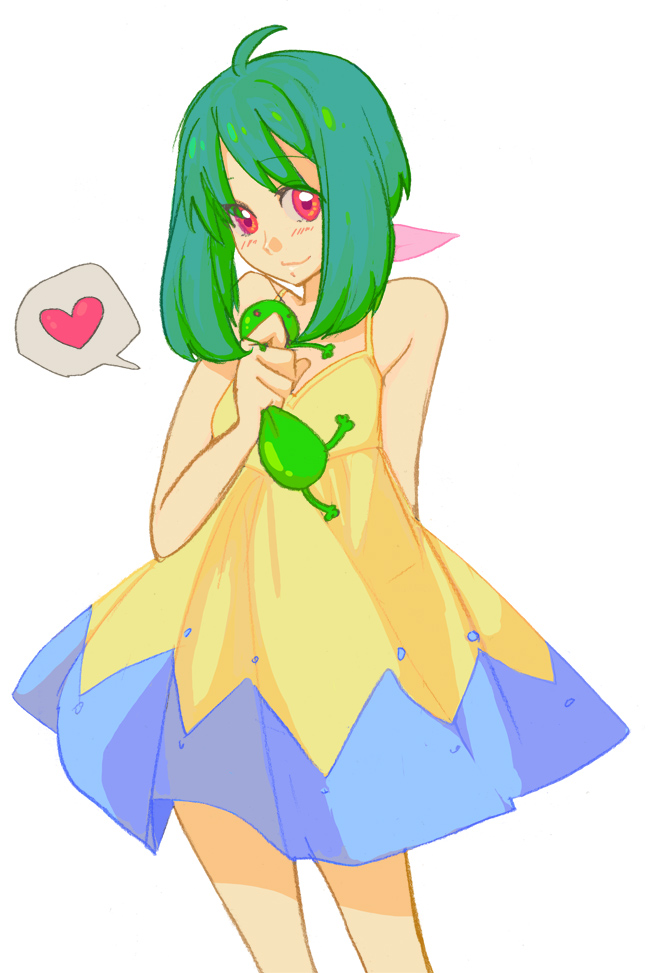 kitayama, ranka lee, macross, macross frontier, bad id, bad pixiv id, 00s, ahoge, dress, green hair, heart, red eyes, solo