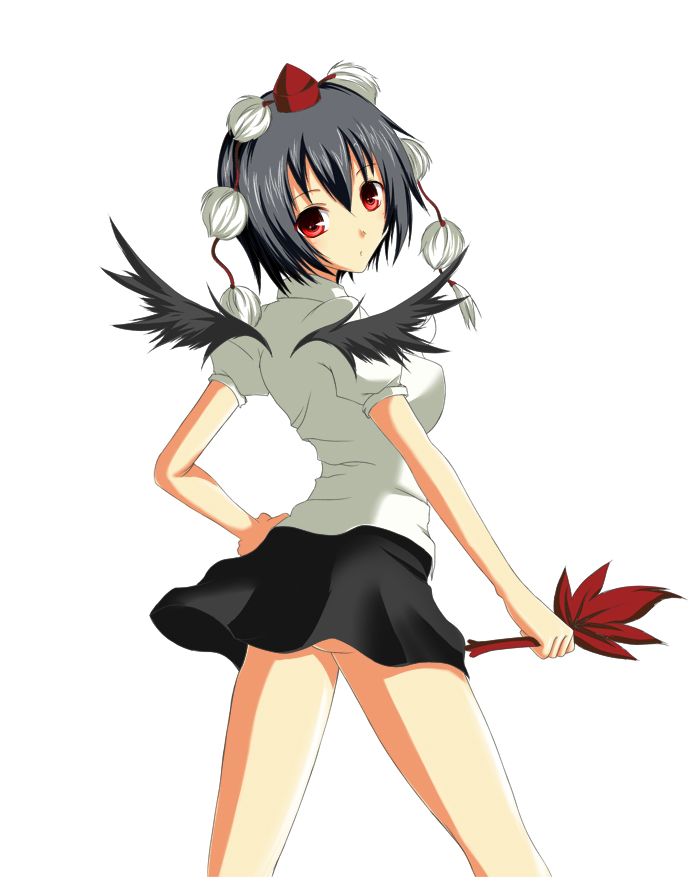 iwamoto eiri, shameimaru aya, touhou, bad id, bad pixiv id, 1girl, black hair, black wings, female focus, hat, looking at viewer, short hair, solo, wings