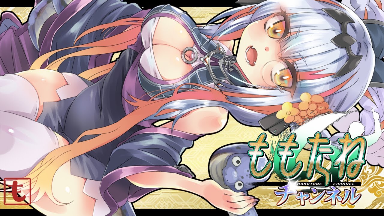 wazawogi (wzog), sangokushi taisen, character request, non-web source, 1girl, animal, blue dress, blush, braid, breasts, brown eyes, cleavage, cleavage cutout, clothing cutout, covered navel, cowboy shot, detached sleeves, dress, fangs, flower, hair between eyes, hair flower, hair ornament, hand up, holding, holding animal, holding snake, large breasts, logo, looking at viewer, monocle, multicolored hair, open mouth, orange flower, pink hair, sidelocks, sitting, smile, snake, solo, thighhighs, thighs, two-tone hair, white hair, white thighhighs, wide sleeves, yellow background