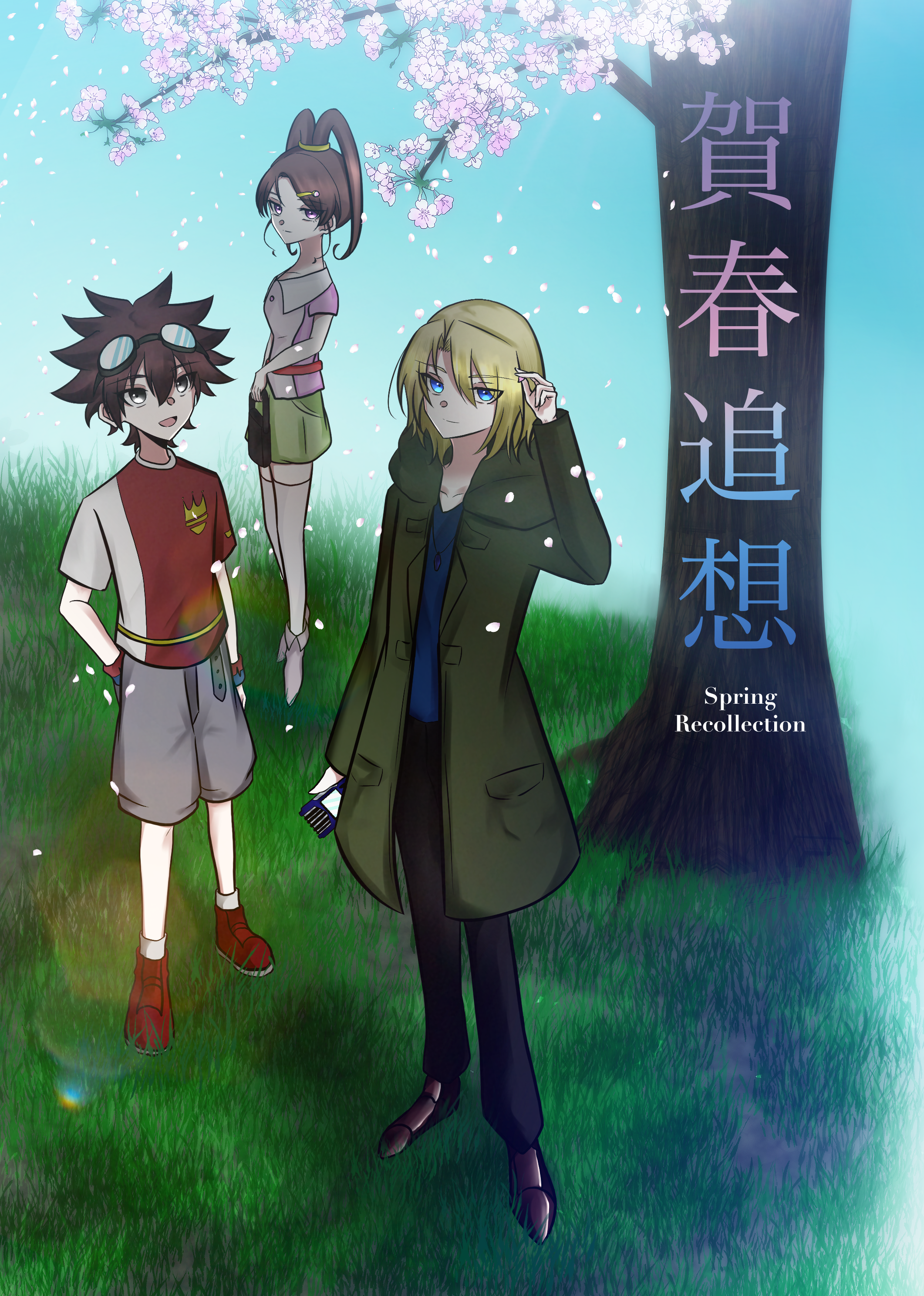 amano nene (digimon xros wars), aonuma kiriha, kudou taiki, digimon, digimon xros wars, digimon xros wars: toki wo kakeru shounen hunter-tachi, translation request, hair ornament, hairclip, long hair, pixiv user (75135162), ponytail, split ponytail