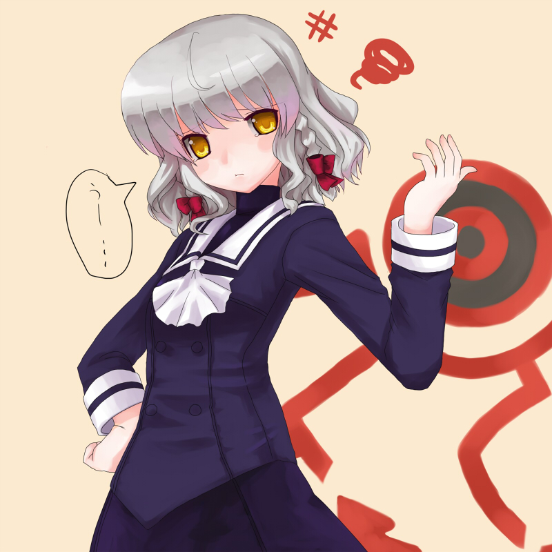 ktsecond, bell zephyr, night wizard, silver hair, bad id, bad pixiv id, 00s, ribbon, school uniform, serafuku, solo, yellow eyes