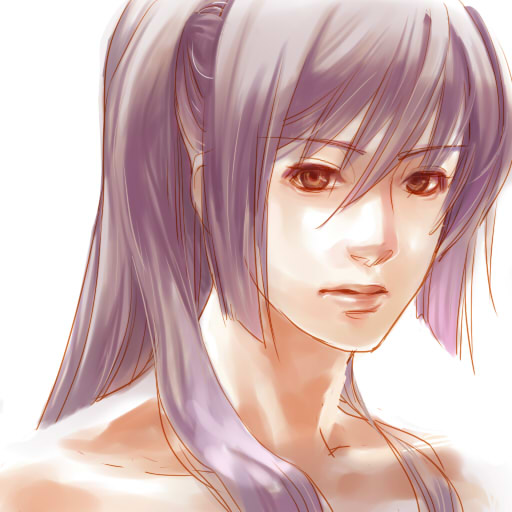 weep03, saotome alto, macross, macross frontier, 00s, 1boy, androgynous, closed mouth, collarbone, expressionless, lips, long hair, male focus, purple hair, red eyes, sidelocks, simple background, solo, white background