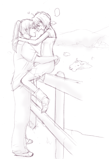 kanon (upopo), ranka lee, saotome alto, macross, macross frontier, bad id, bad pixiv id, 00s, 1boy, 1girl, couple, hetero, monochrome, purple theme, sketch
