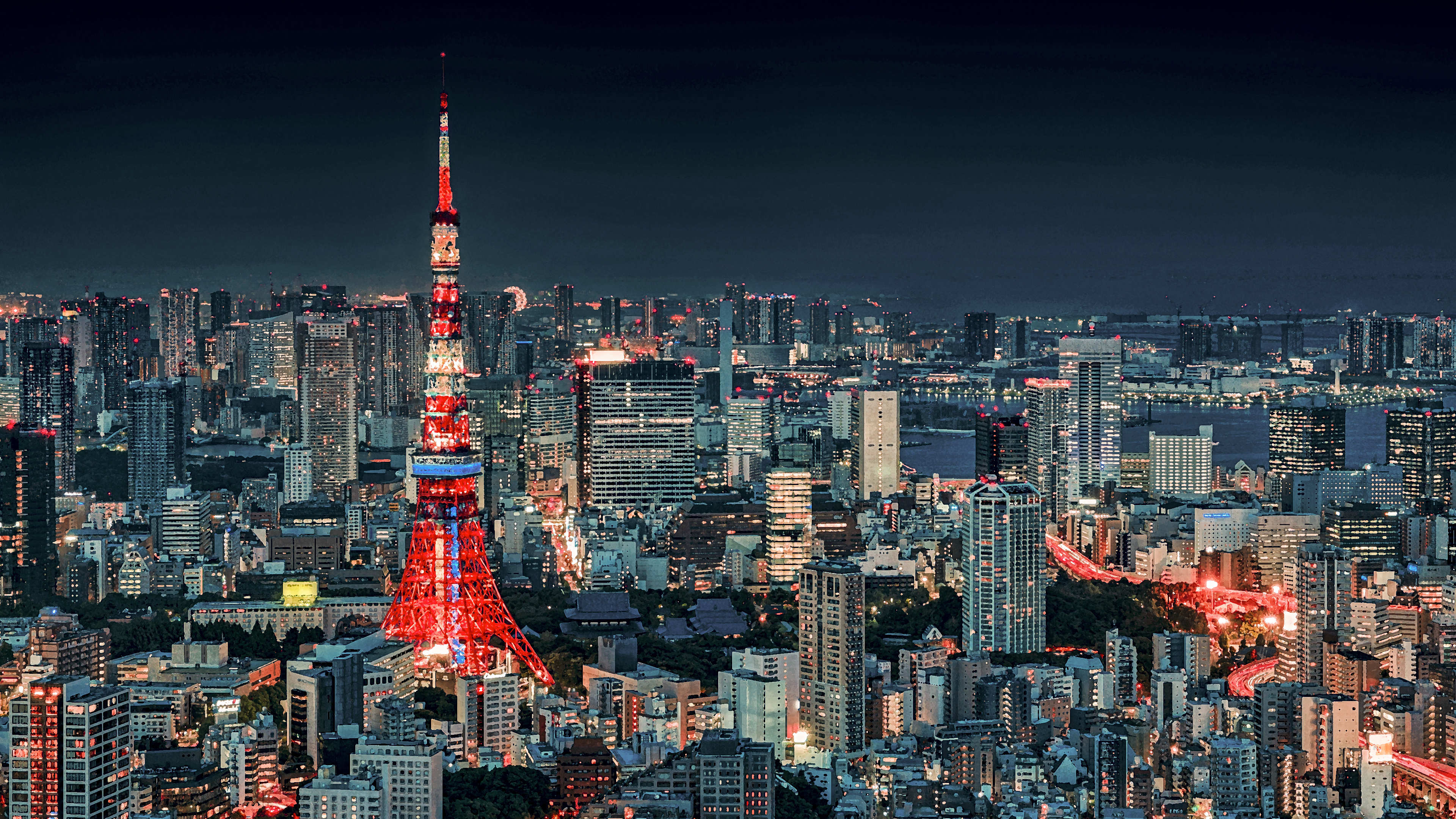 original, absurdres, commentary request, highres, building, city, city lights, cityscape, leetius, night, night sky, no humans, outdoors, photorealistic, real world location, realistic, scenery, sky, skyline, skyscraper, tokyo (city), tokyo tower