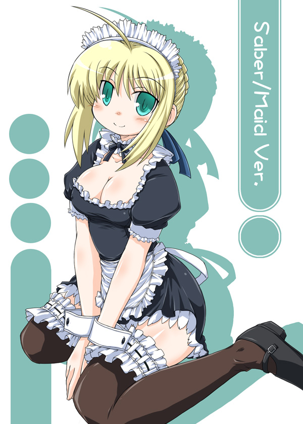 naitou kouse, artoria pendragon (fate), naitou, saber (fate), fate/stay night, fate (series), 00s, alternate costume, maid, solo, thighhighs