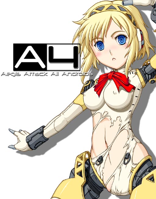 caryo, tabigarasu, aigis (persona), atlus, persona, persona 3, 1girl, android, female focus, solo, torn clothes