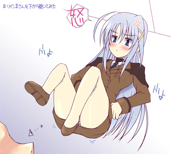 uminchu, reinforce zwei, lyrical nanoha, mahou shoujo lyrical nanoha, mahou shoujo lyrical nanoha strikers, translated, 00s, 1girl, female focus, hair ornament, military, military uniform, mini person, minigirl, panties, solo, striped clothes, striped panties, underwear, x hair ornament
