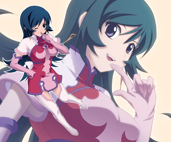 kotona elegance, zoids, zoids genesis, beige background, uniform, white footwear, 00s, 1girl, :d, blue eyes, boots, dress, finger to mouth, full body, green hair, index finger raised, long sleeves, looking at viewer, open mouth, pink dress, short hair, simple background, smile, thighhighs, upper body, white thighhighs, zettai ryouiki