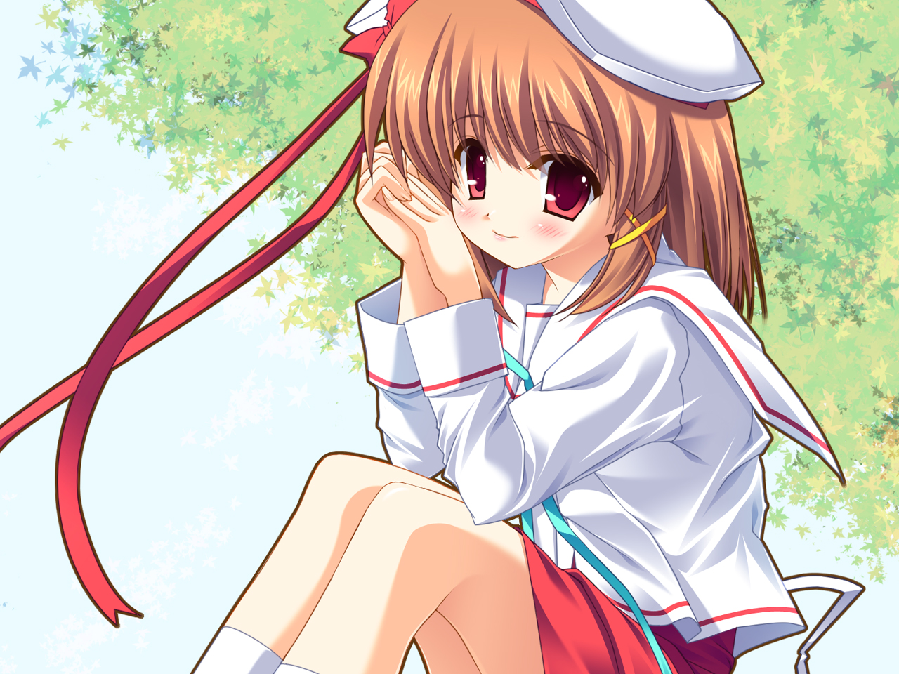 konosaka kirino, gift (game), gift eternal rainbow, 00s, 1girl, beret, blush, bow, female focus, hat, school uniform, serafuku, solo