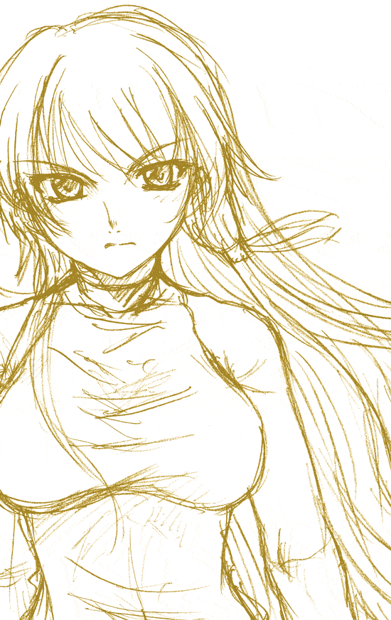 misnon the great, takamura yui, muv-luv, 1girl, female focus, monochrome, sketch, solo, yellow theme