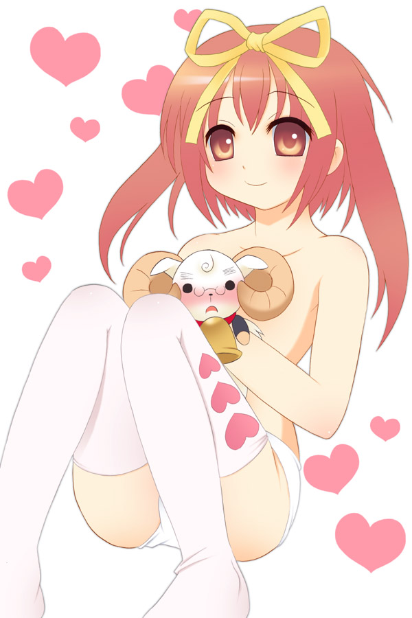 kurappii, akihime sumomo, yuki-chan, nanatsuiro drops, 00s, blush, panties, red hair, solo, thighhighs, underwear