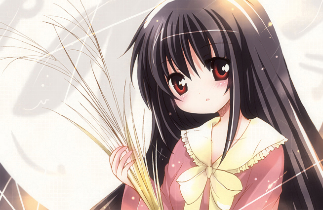 catbell, houraisan kaguya, touhou, 1girl, black hair, brown eyes, female focus, long hair, looking at viewer, plant, solo, tareme, upper body