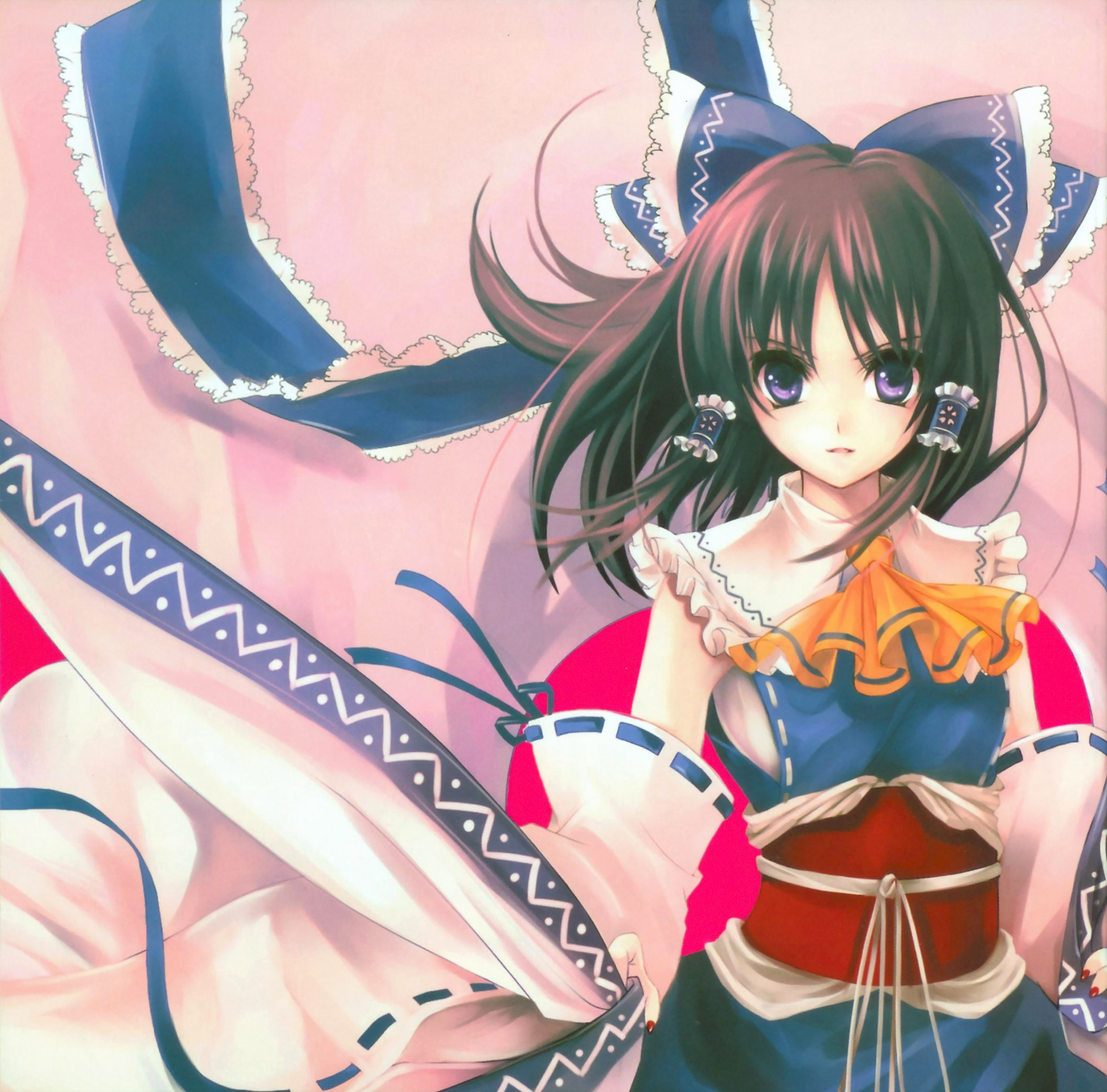 cradle (circle), misaki kurehito, hakurei reimu, immaterial and missing power, team shanghai alice, touhou, highres, scan, 1girl, adapted costume, alternate color, female focus, player 2, solo