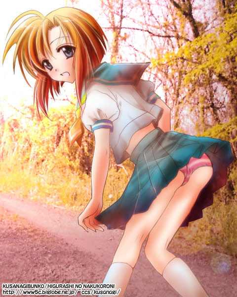 kusanagi yuuri, ryuuguu rena, higurashi no naku koro ni, 00s, panties, solo, striped clothes, striped panties, underwear