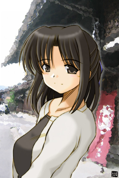 hana (hana mo arashi mo), original, 1girl, brown eyes, brown hair, cardigan, female focus, flag, long hair, solo
