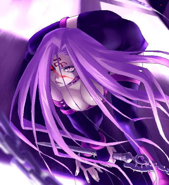 zen, medusa (fate), medusa (rider) (fate), fate/stay night, fate (series), 00s, 1girl, breasts, cleavage, female focus, large breasts, long hair, oekaki, purple hair, solo, square pupils