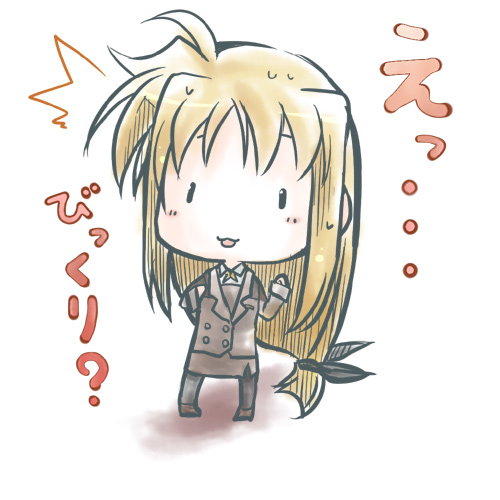 kajikawa yahiro, fate testarossa, lyrical nanoha, mahou shoujo lyrical nanoha, mahou shoujo lyrical nanoha strikers, lowres, 00s, chibi, chibi only, long hair, low-tied long hair, pantyhose, solo