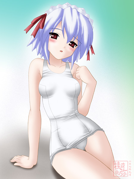 neopure, kotonomiya yuki, suigetsu, 1girl, female focus, looking at viewer, one-piece swimsuit, school swimsuit, solo, swimsuit, white one-piece swimsuit, white school swimsuit