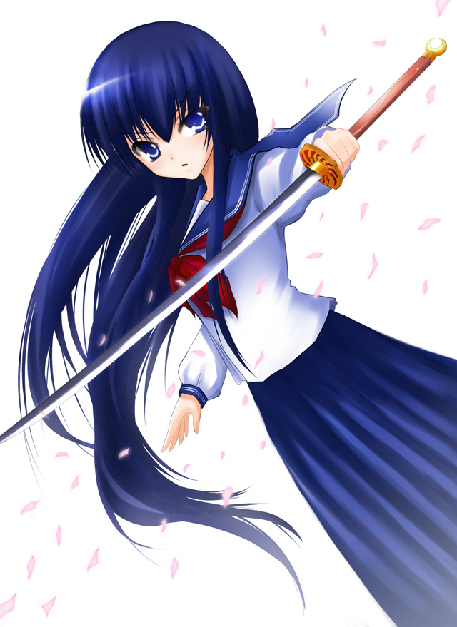 shima-shuu, azuma hazuki, yami to boushi to hon no tabibito, 00s, 1girl, female focus, school uniform, serafuku, solo, sword, weapon
