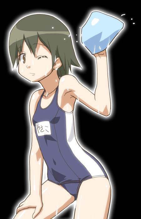 gambler club, okonogi yuuko, dennou coil, 00s, 1girl, female focus, name tag, one-piece swimsuit, school swimsuit, solo, swimsuit
