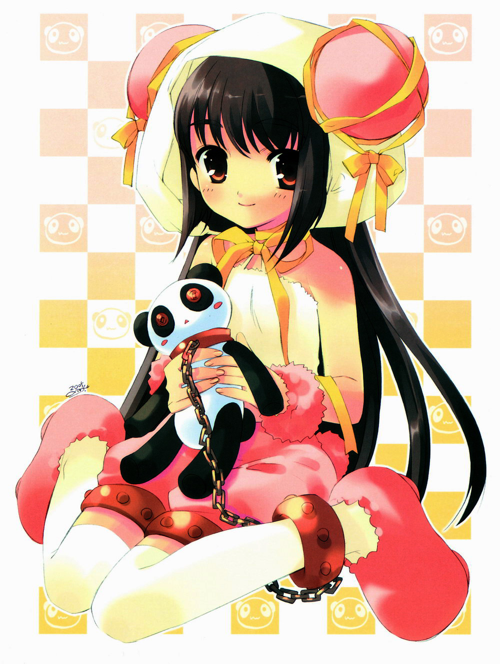 ito noizi, shana, shakugan no shana, highres, 00s, black hair, doll, panda, solo, stuffed animal, stuffed toy