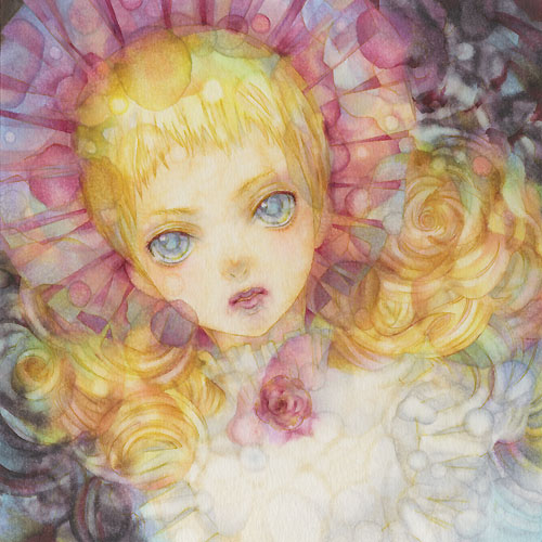 nanami rio, lowres, 1girl, blonde hair, blue eyes, bonnet, female focus, pink lips, solo
