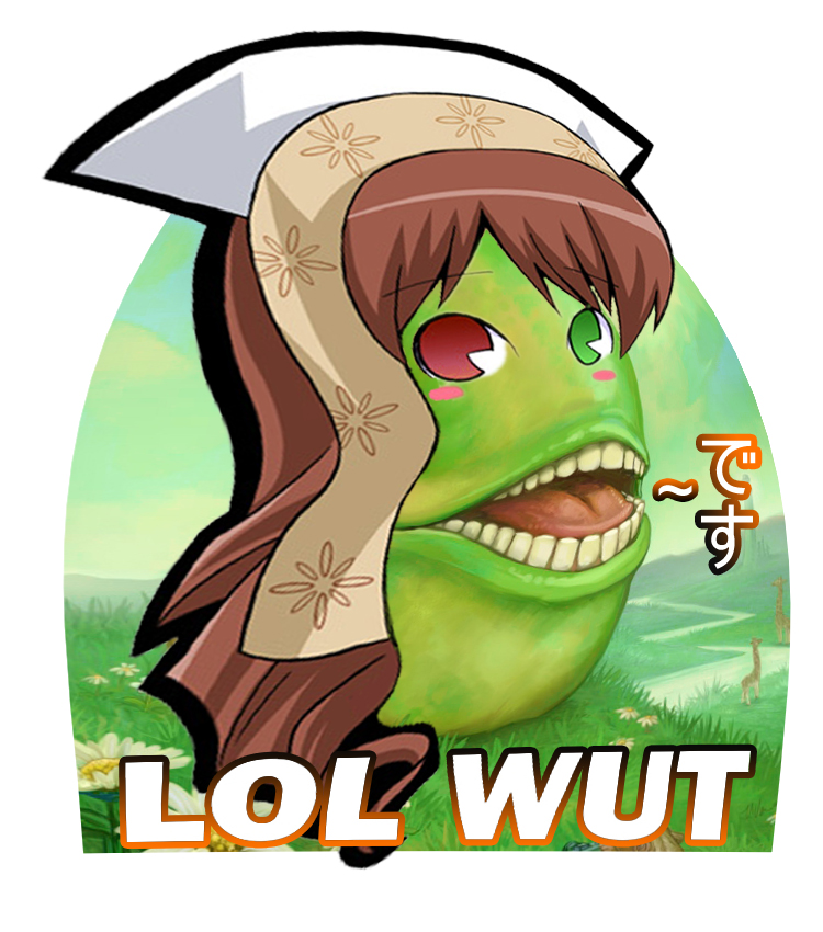 suiseiseki, rozen maiden, blush, blush stickers, crossover, headscarf, heterochromia, meme, parody, solo, teeth, what, white headscarf
