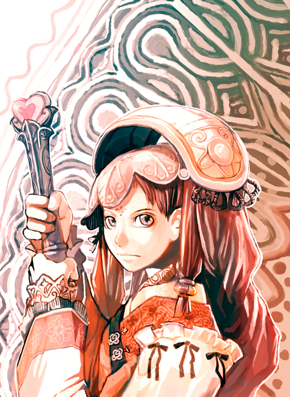 teikoku shounen, tagme, 1girl, female focus, headdress, long hair, looking at viewer, solo