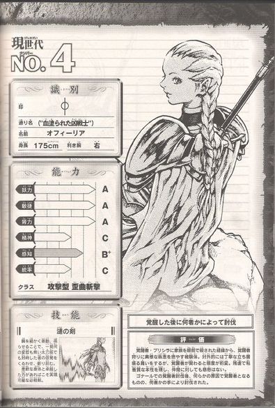 yagi norihiro, ophelia (claymore), claymore (series), translation request, 00s, 1girl, armor, claymore (sword), databook, monochrome, sword, weapon