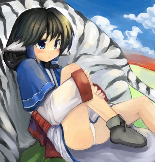 toba hiyoko, aruruu, mukkuru, utawarerumono, 00s, animal ears, dog ears, japanese clothes, panties, solo, underwear