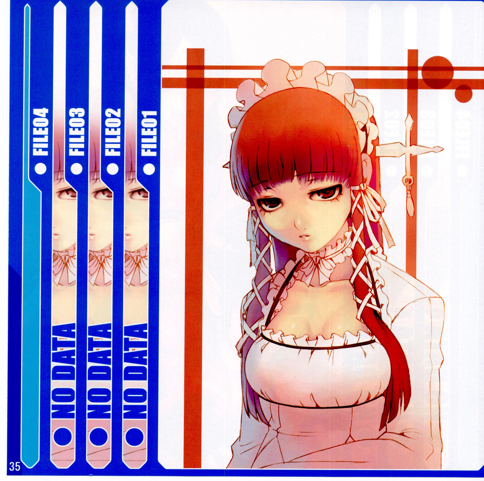 tasaka shinnosuke, yoshino chidori, atlus, persona, persona 3, highres, 1girl, breasts, choker, cleavage, female focus, frills, gothic lolita, hairband, large breasts, lolita fashion, long hair, red eyes, red hair, solo